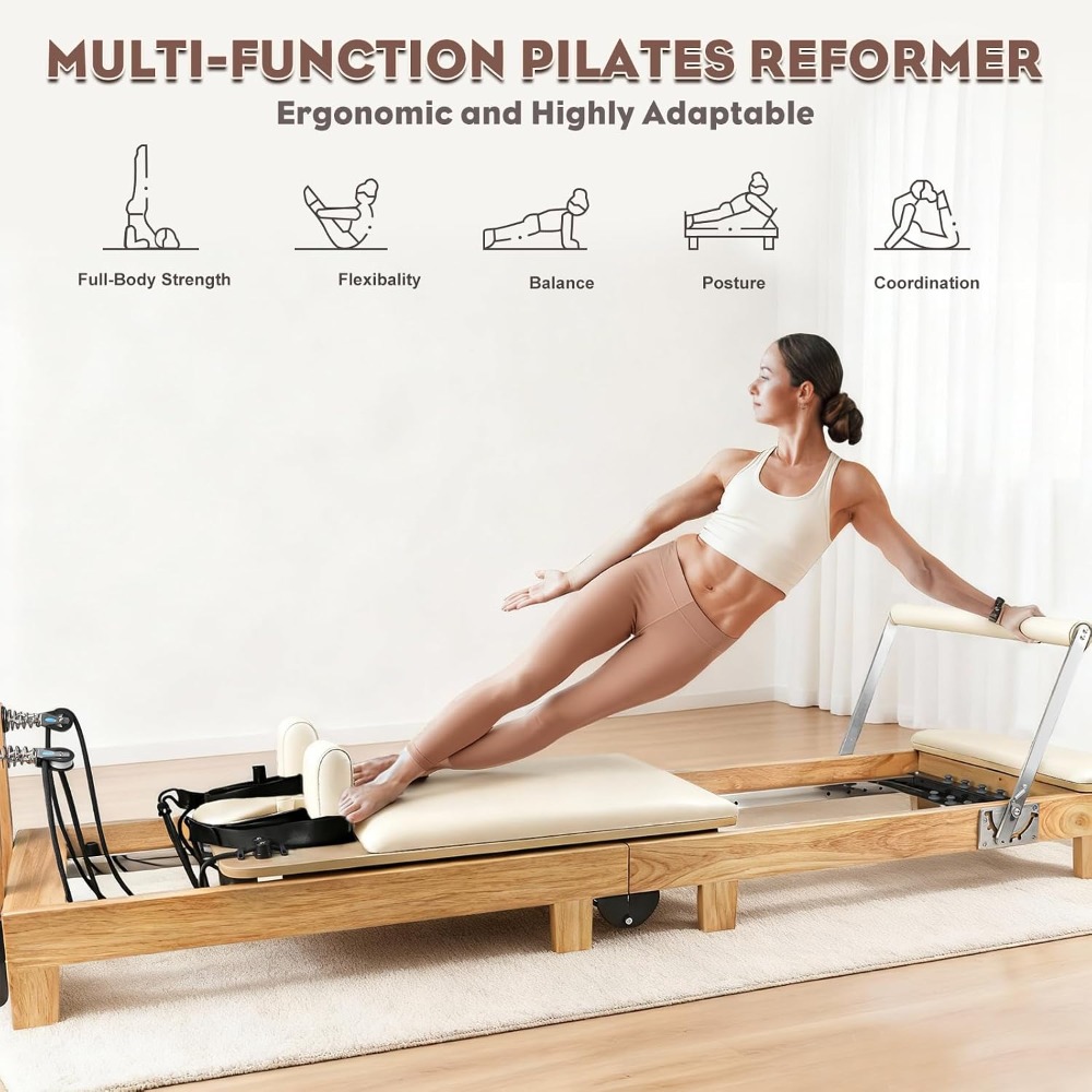 Pilates Reformer Spring - 94.5인치 접이식 원목 필라테스 리포머 (스프링