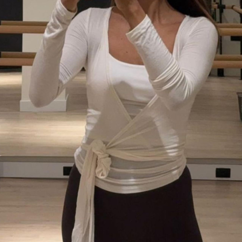 여성 섹시 랩 크롭탑 셔츠 긴팔 딥 브이넥 타이 워크아 - Pilates Yoga Wrap Top 리뷰 및 가격