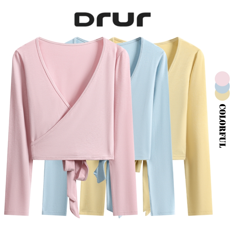 DRUR 롱 슬리브 랩 요가탑, 백 타이 슬림핏 딥 V - Pilates Yoga Wrap Top 리뷰 및 가격